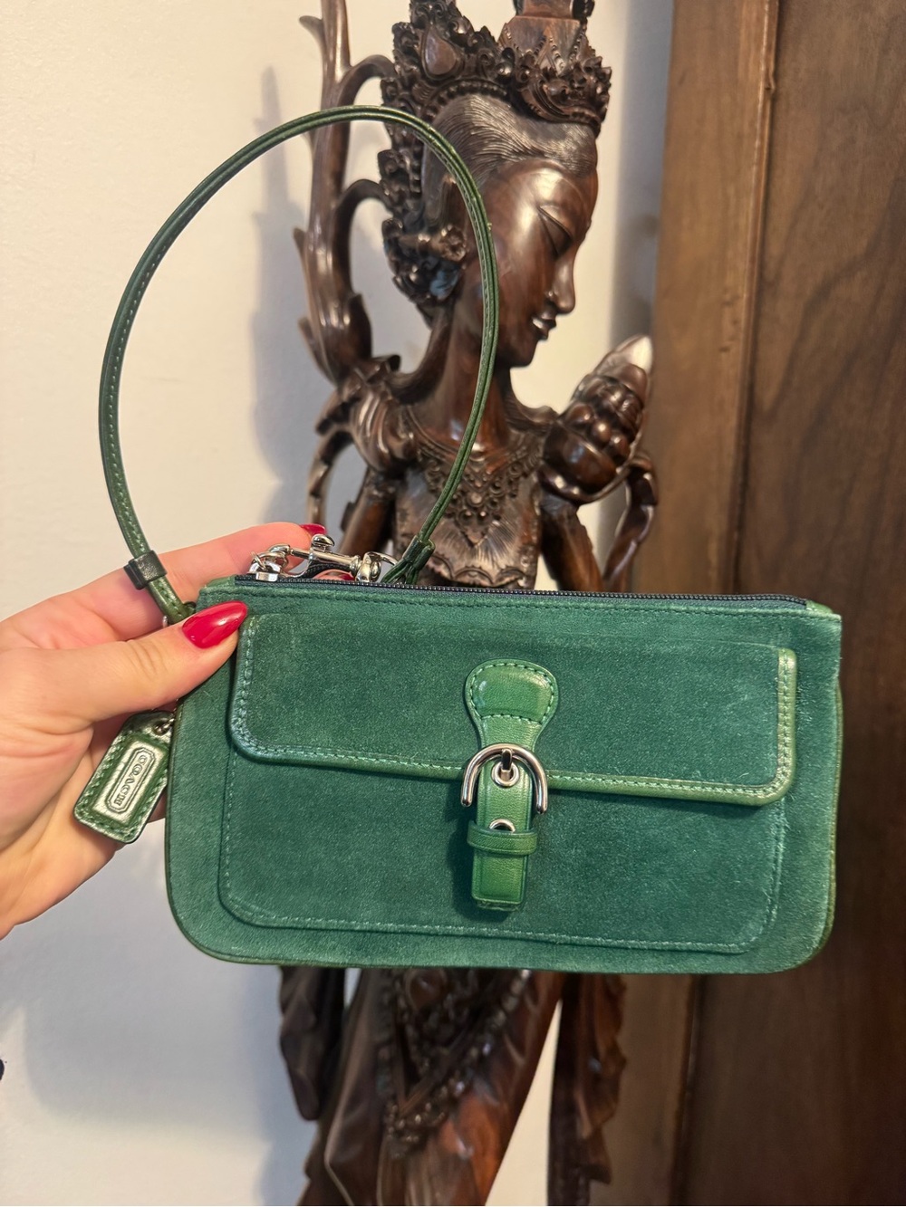 Vintage COACH soho emerald green suede purse wristlet - Picture 2 of 15